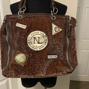Nicole Lee Faux Fur Leopard Large Tote Patch Bag!!